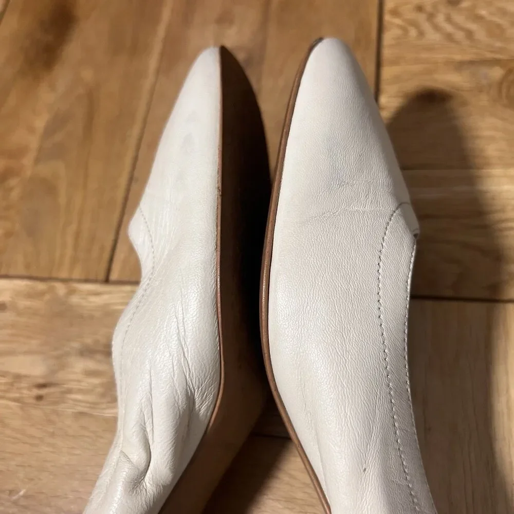 Everlane Shoes Womens 6.5 Ivory Leather Slip On Ballet ‎ Block Heel Round Toe